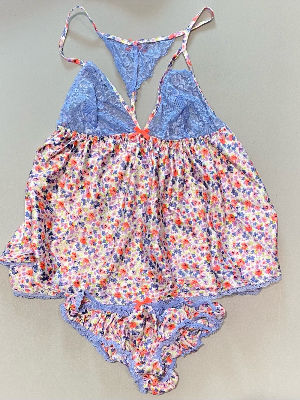 Victoria's Secret Lavender Floral Lace Babydoll Set